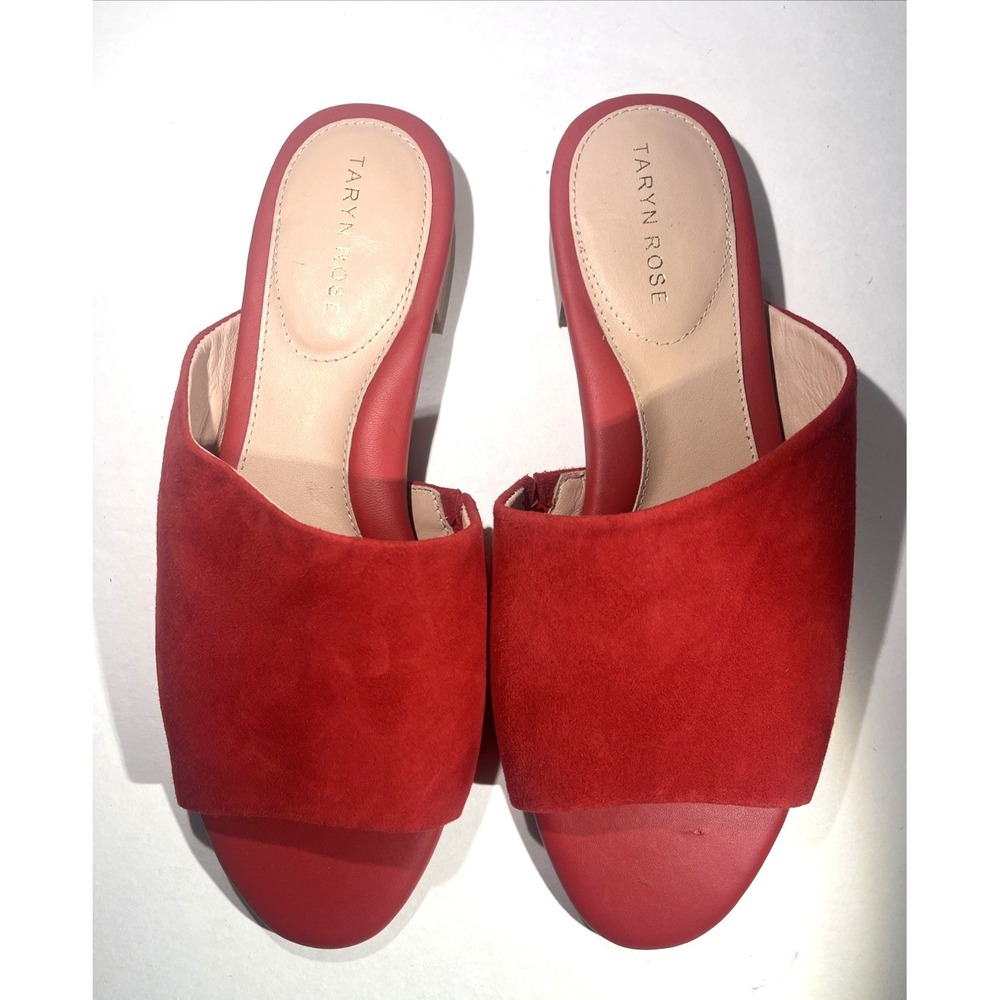 NWOB Taryn Rose Vanessa Suede Slip-on Flat Mules Slides Red Women's 9B Comfort - Picture 4 of 8